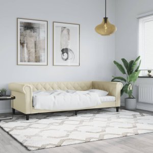 vidaXL Sofa z funkcją spania, kremowa, 90x200 cm, sztuczna skóra 1