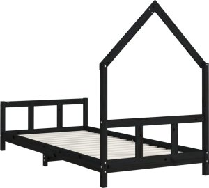 vidaXL Rama łóżka, czarna, 90x200 cm, lite drewno sosnowe 6