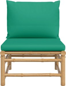 vidaXL Środkowa sofa ogrodowa z zielonymi poduszkami, bambusowa 3
