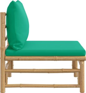 vidaXL Środkowa sofa ogrodowa z zielonymi poduszkami, bambusowa 4
