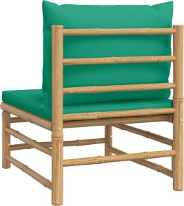 vidaXL Środkowa sofa ogrodowa z zielonymi poduszkami, bambusowa 5