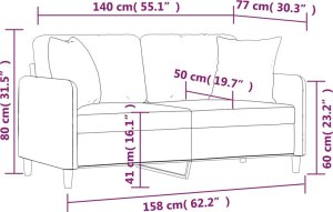 vidaXL 2-osobowa sofa z poduszkami, ciemnoszara, 140 cm, tkanina 8