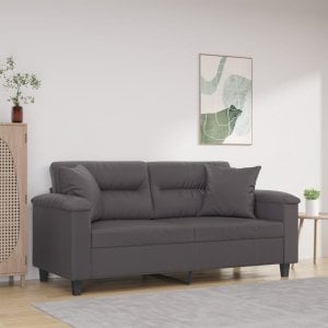 vidaXL 2-osobowa sofa z poduszkami, szara, 140 cm, sztuczna skóra 1