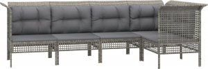 vidaXL 5-cz. zestaw wypoczynkowy do ogrodu, poduszki, szary, rattan PE 3