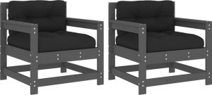 vidaXL Fotele ogrodowe z poduszkami, 2 szt, szare, lite drewno sosnowe 2