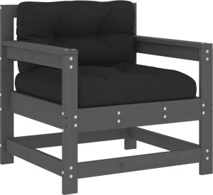 vidaXL Fotele ogrodowe z poduszkami, 2 szt, szare, lite drewno sosnowe 3