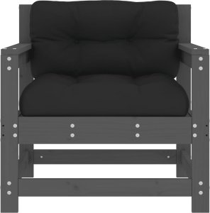 vidaXL Fotele ogrodowe z poduszkami, 2 szt, szare, lite drewno sosnowe 4