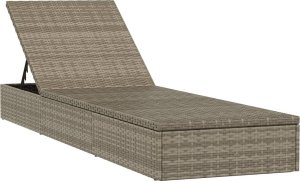 vidaXL Leżak z poduszką, 1 szt., szary, 201x55x62 cm, polirattan 3