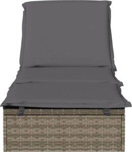 vidaXL Leżak z poduszką, 1 szt., szary, 201x55x62 cm, polirattan 5