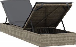 vidaXL Leżak z poduszką, 1 szt., szary, 201x55x62 cm, polirattan 8
