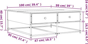 vidaXL Stolik kawowy, szary dąb sonoma, 100x99x40 cm 11