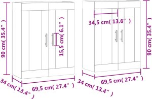 vidaXL Wiszące szafki, 2 szt., brązowy dąb, materiał drewnopochodny 12