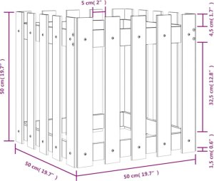 vidaXL Donica ogrodowa z płotkiem, 50x50x50 cm, lite drewno sosnowe 9
