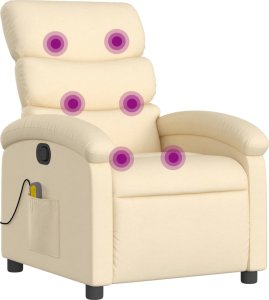 vidaXL Rozkładany fotel masujący, kremowy, obity tkaniną 2