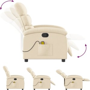 vidaXL Rozkładany fotel masujący, kremowy, obity tkaniną 6