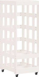 vidaXL Stojak na drewno, z kółkami, biały, 40x49x110cm, drewno sosnowe 2