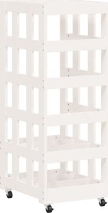 vidaXL Stojak na drewno, z kółkami, biały, 40x49x110cm, drewno sosnowe 4