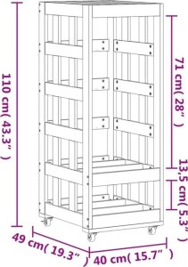 vidaXL Stojak na drewno, z kółkami, biały, 40x49x110cm, drewno sosnowe 8