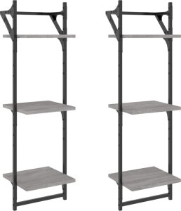 vidaXL 3-poziomowe półki z drążkami 2 szt. szary dąb sonoma 30x25x100 2