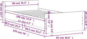 vidaXL Rama łóżka, biała, 90x190 cm, materiał drewnopochodny 8
