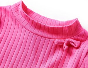 vidaXL Koszulka dziecięca z długimi rękawami, prążkowana, jaskrawy róż, 116 3