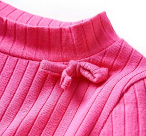 vidaXL Koszulka dziecięca z długimi rękawami, prążkowana, jaskrawy róż, 116 4