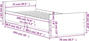 vidaXL Rama łóżka, czarna, 75x190 cm, materiał drewnopochodny 9