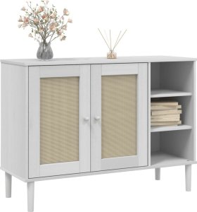 vidaXL Szafka SENJA, imitacja rattanu, biała, 112x40x80 cm, sosnowa 3
