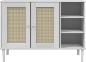 vidaXL Szafka SENJA, imitacja rattanu, biała, 112x40x80 cm, sosnowa 5