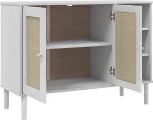 vidaXL Szafka SENJA, imitacja rattanu, biała, 112x40x80 cm, sosnowa 6