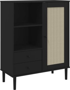 vidaXL Szafka SENJA, imitacja rattanu, czarna, 90x40x112 cm, sosnowa 2