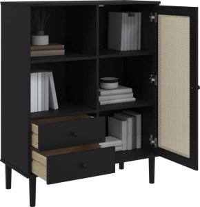 vidaXL Szafka SENJA, imitacja rattanu, czarna, 90x40x112 cm, sosnowa 4