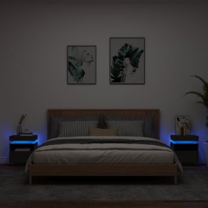 vidaXL Szafki nocne z oświetleniem LED, 2 szt., czarne, 40x39x48,5 cm 1