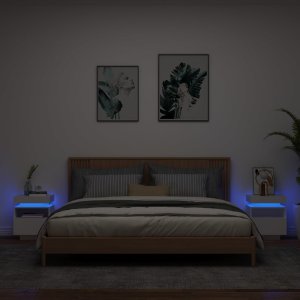 vidaXL Szafki nocne z oświetleniem LED, 2 szt., białe, 40x39x48,5 cm 1