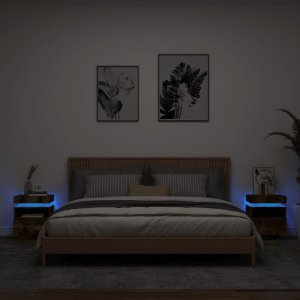 vidaXL Szafki nocne z LED, 2 szt., przydymiony dąb, 40x39x48,5 cm 1