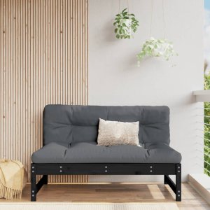 vidaXL Sofa środkowa do ogrodu, czarna, 120x80 cm, lite drewno sosnowe 1