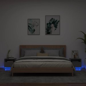 vidaXL Szafki nocne z oświetleniem LED, 2 szt., czarne, 40x39x37 cm 1