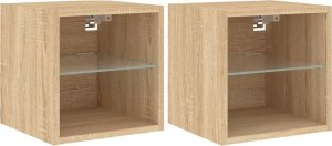 vidaXL Ścienne szafki TV z LED, 2 szt., dąb sonoma, 30x28,5x30 cm 2