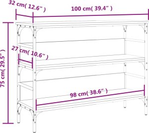 vidaXL Stolik konsolowy, szary dąb sonoma, 100x32x75 cm 10