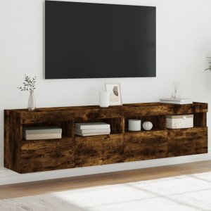 vidaXL Ścienne szafki TV z LED, 2 szt., przydymiony dąb, 80x30x40 cm 1