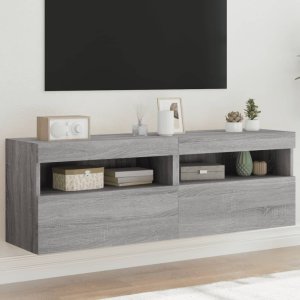 vidaXL Ścienne szafki TV z LED, 2 szt., szary dąb sonoma, 60x30x40 cm 1