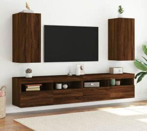 vidaXL Ścienna szafka TV z LED, brązowy dąb, 30,5x35x70 cm 6