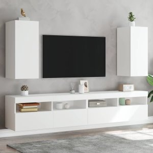 vidaXL Ścienne szafki TV z LED, 2 szt., białe, 30,5x35x70 cm 1