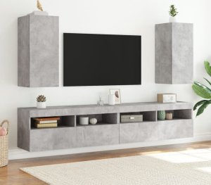 vidaXL Ścienna szafka TV z LED, szarość betonu, 30,5x35x70 cm 6