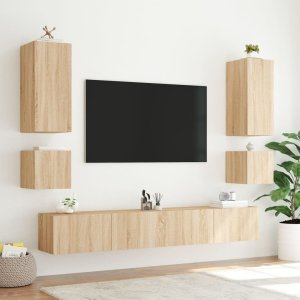 vidaXL Ścienna szafka TV z LED, dąb sonoma, 40,5x35x40 cm 6
