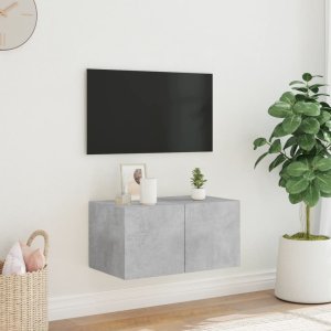 vidaXL Ścienna szafka TV z LED, szarość betonu, 60x35x31 cm 4