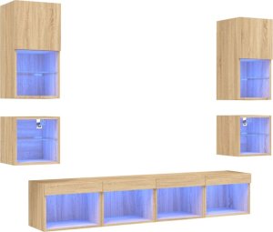 vidaXL 8-częściowy zestaw mebli TV z LED, dąb sonoma 2