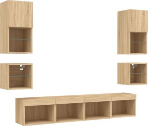 vidaXL 8-częściowy zestaw mebli TV z LED, dąb sonoma 6
