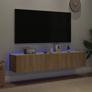 vidaXL Ścienne szafki TV z LED, 2 szt., dąb sonoma, 80x35x31 cm 3