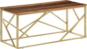 vidaXL Stolik kawowy, złoty, stal nierdzewna i drewno z podkładów 2